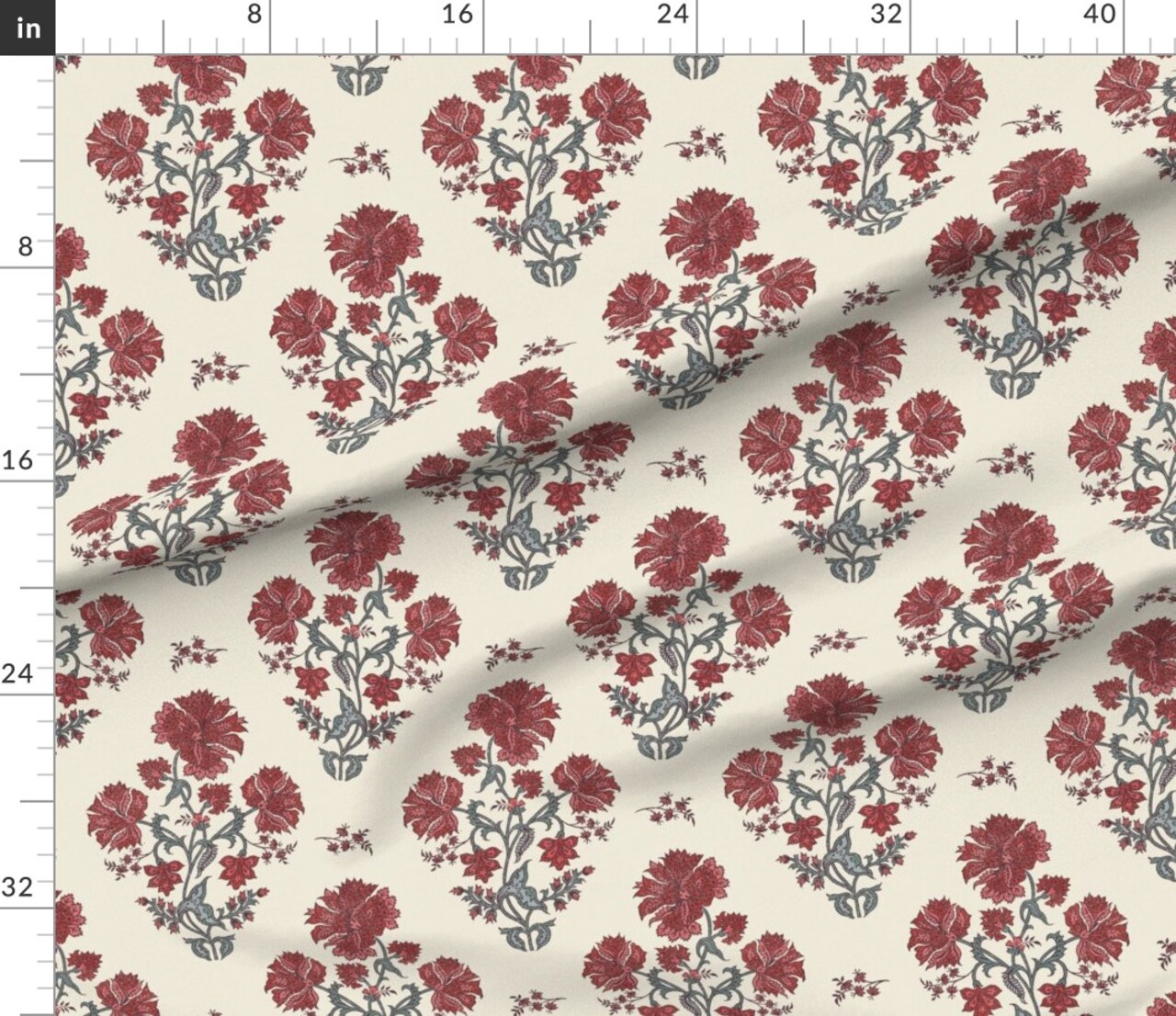 Various Fabrics by the Yard or Fat Quarter Floral Block Print Autumn Flowers Red Green Beige Americana Custom Printed Fabric by Spoonflower